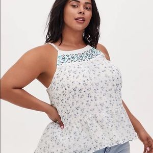 WHITE & BLUE DITSY FLORAL CRINKLED CHIFFON RELAXED CAMI NWOT